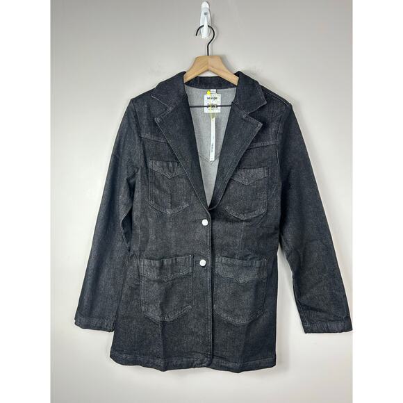 Wrangler x Yellow Rose by Kendra Scott NWT 70s Fitted Denim Blazer Black Medium - Picture 6 of 11